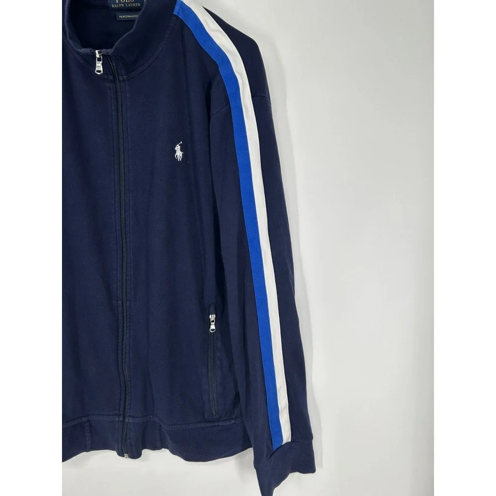 Polo Ralph Lauren Performance Track Jacket Mens XL Striped Navy Blue Full Zip Up